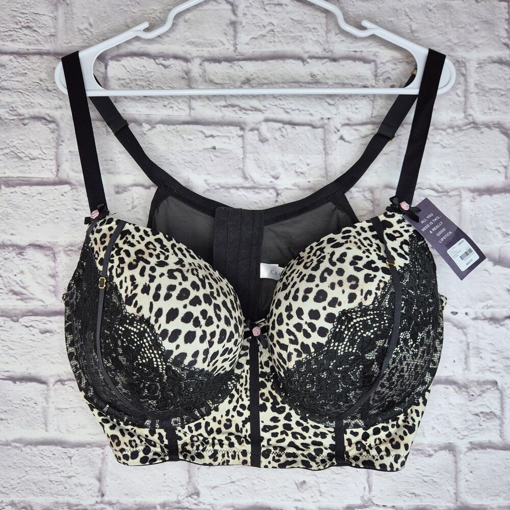 NWT Cacique Leopard Lace Boost Balconette Longline Bra 44DDD Sexy Corset Bustier